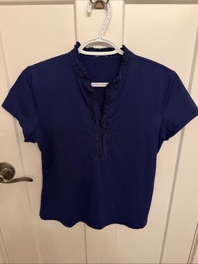J. McLaughlin Women's Blue Ruffle Neck Top, size M